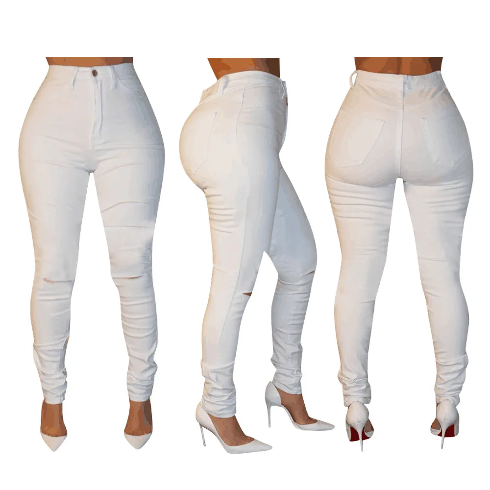 

91023-MX41 ripped style white pencil trousers for women