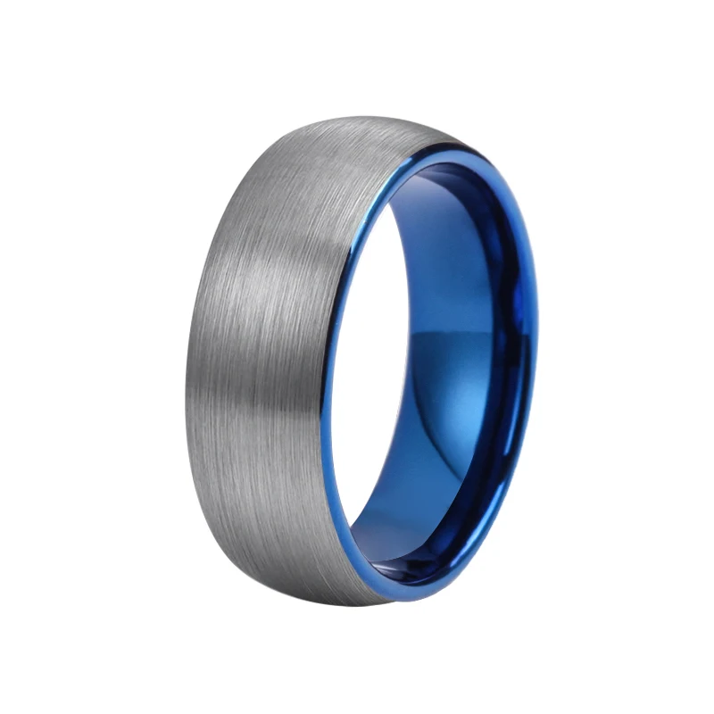 

8mm blue plated brushed dome tungsten rings for men