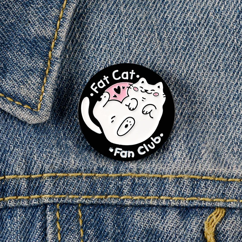 

Funny Animal Pins Fat Cat Fan Club Enamel Pin Brooch for Kids Decoration, As picture