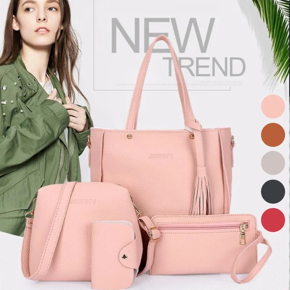 

cheap 4PCS/Set litchi pattern Leather Composite Bag Fashion Casual Shoulder ladies bags women handbags set, Customizable