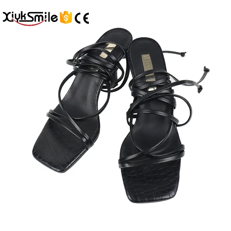 

2022 spring and summer classic ins black lace-up high-heeled fashion sandals women's shoes