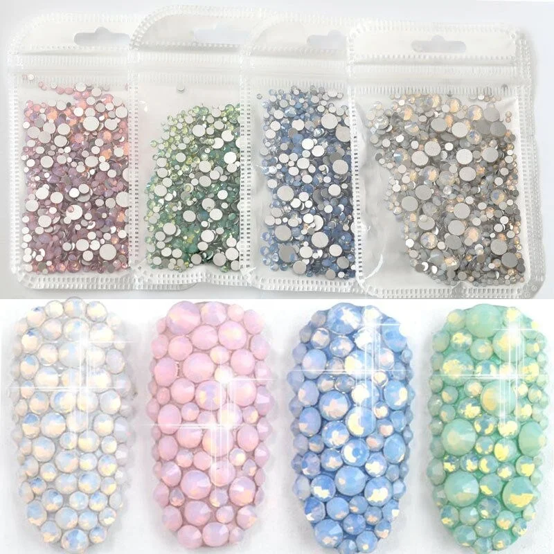 

Pujiang Wholesale High Quality ss3-ss30 mix sizes Flatback Pink white Opal Glass Non Hot Fix Rhinestones for Mobile Nail Art