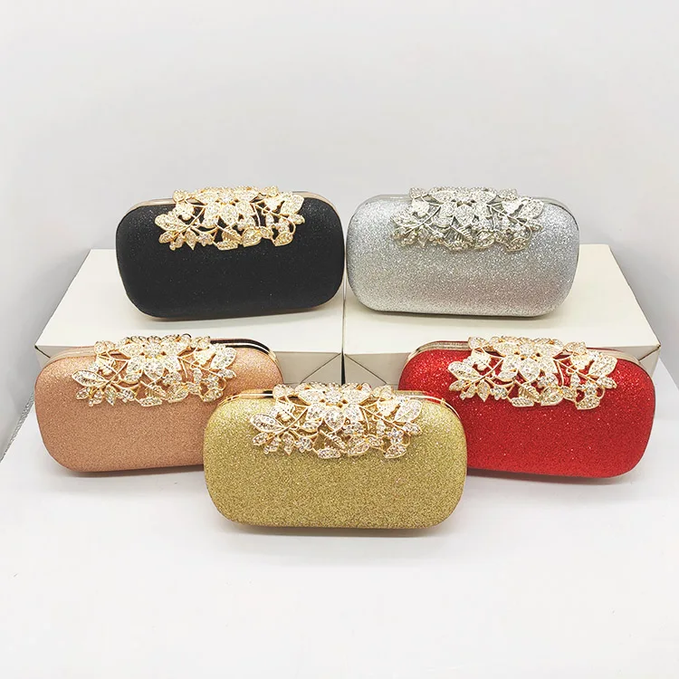 

2021 Wholesale Frosted Rhinestone PU Metal Fancy Hardware Rhinestone Clutch Wedding Evening Bag, 5 colors