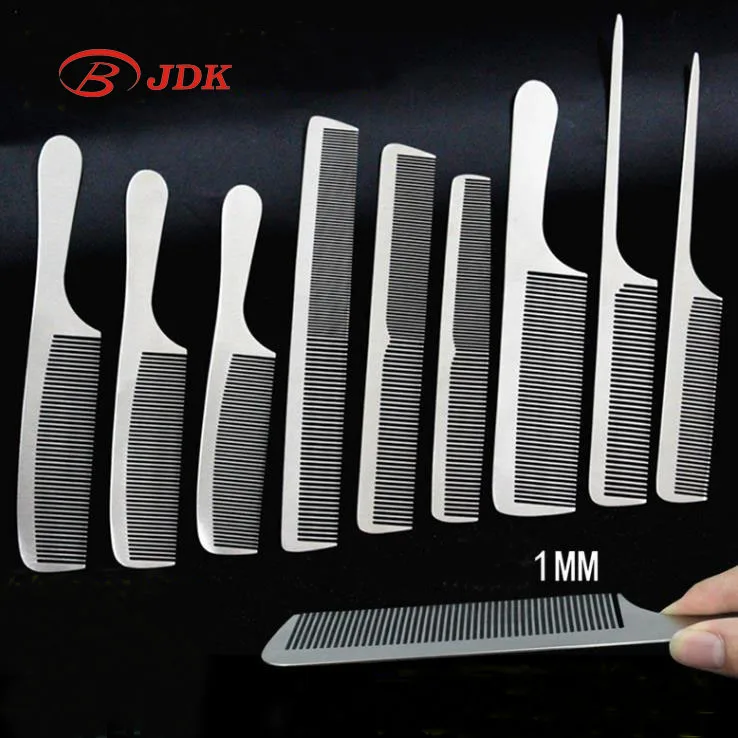 

JDK Professional Titanium Steel Metal Comb Hair Cutting Trim Hair Hairdressing High Strength Stainless SteelComb for Barbers, Silver