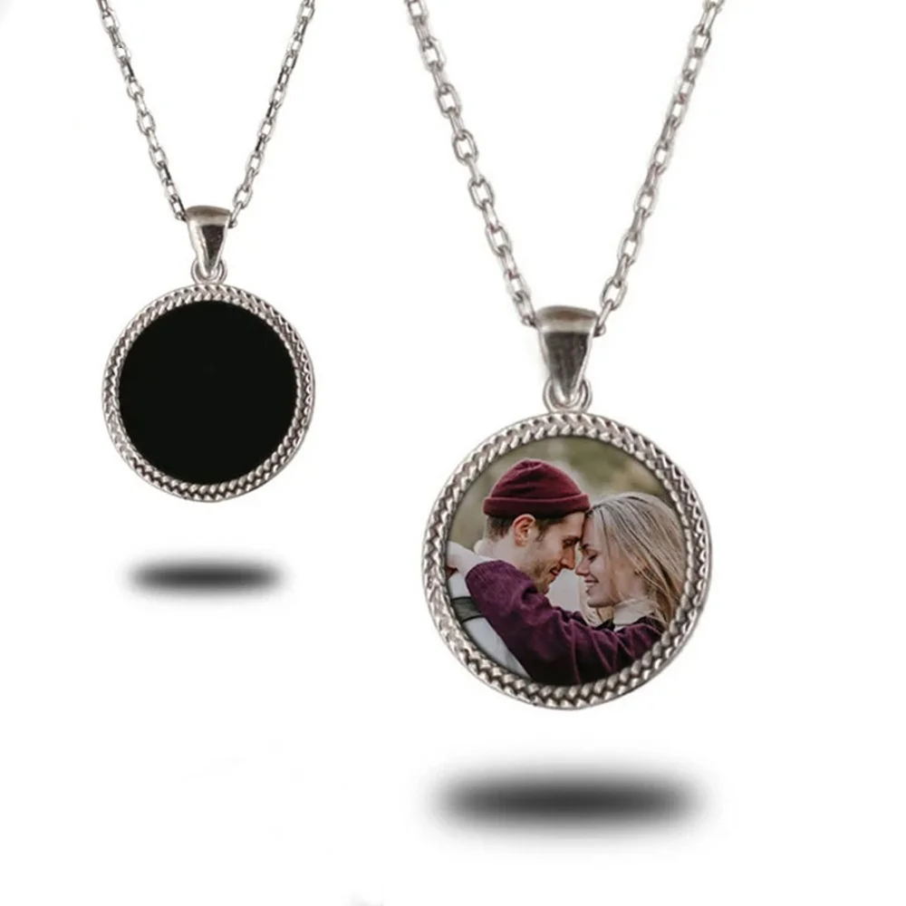 Personalized Christmas Gift Zircon Stainless Steel Photo Heated Color Change Pendant Necklace