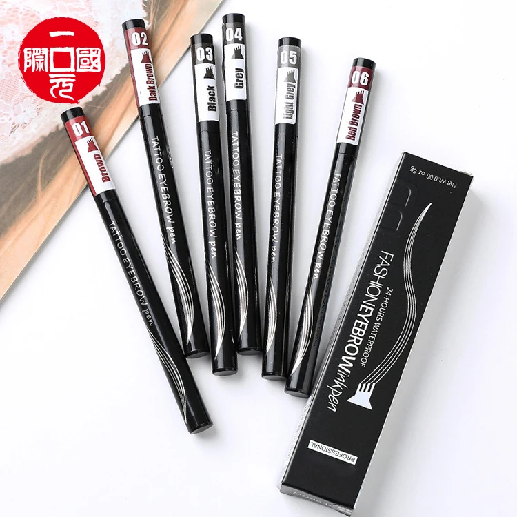 

Hot selling four headed eyebrow pencil waterproof sweatproof non-fading black brown liquid eyebrow pencil