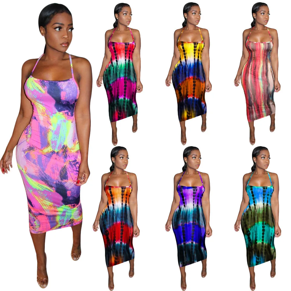 

2021 New Arrival Women casual Summer Dresses Bodycon Ladies tube Dress Tie Dye Women Lady Elegant Girls Maxi Dresses Sundresses