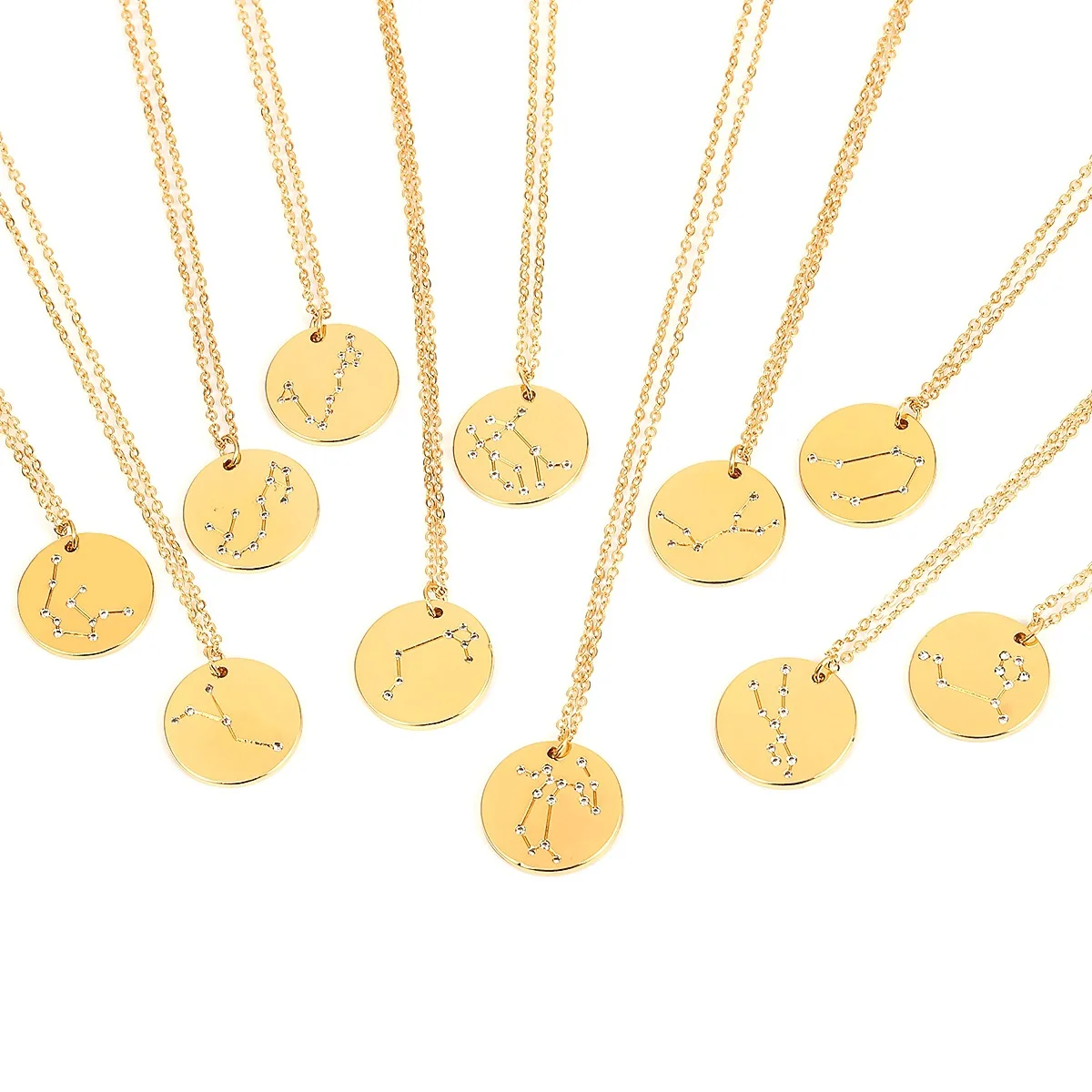 

Jewelry Fashion 12 Constellation Necklace Gold Stainless Steel Astrology Zodiac Sign Pendant Necklace For Women