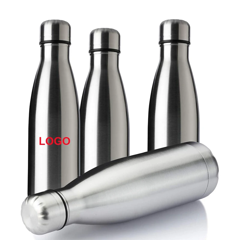 

Custom Logo Vacuum Thermos Cola Shape water flask double wall insulated stainless steel water bottle, Silver