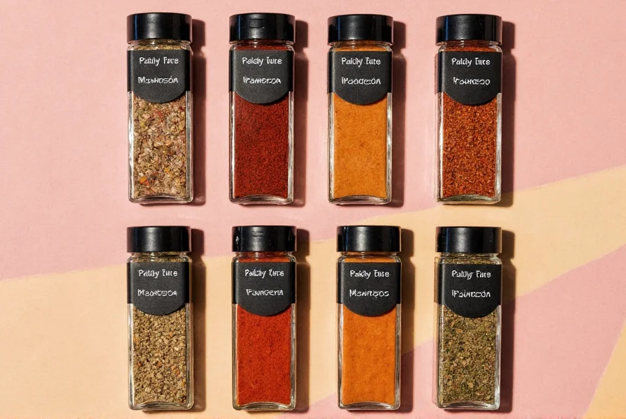 Spice jars on a wooden table