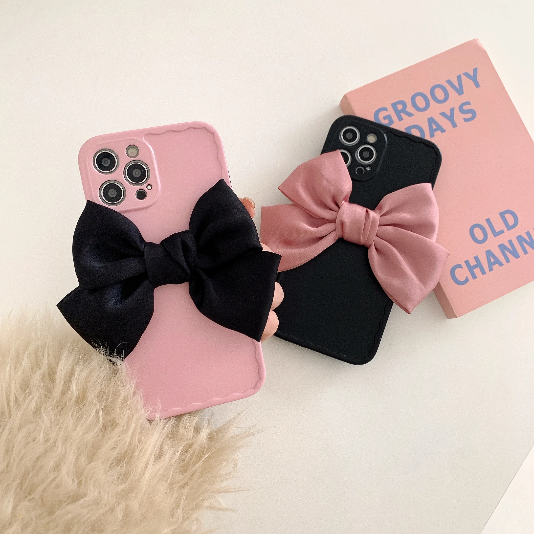

Creative fashion style Girl cloth Bow Tie bow knot mobile phone case For Iphone 11 12 Pro X XR XS Max Solid colorful