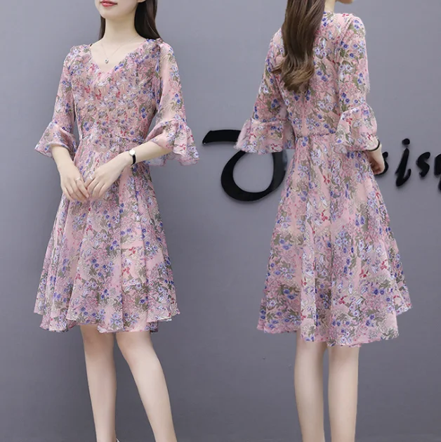 

New woman dresses short sleeve fashion floral print summer dress