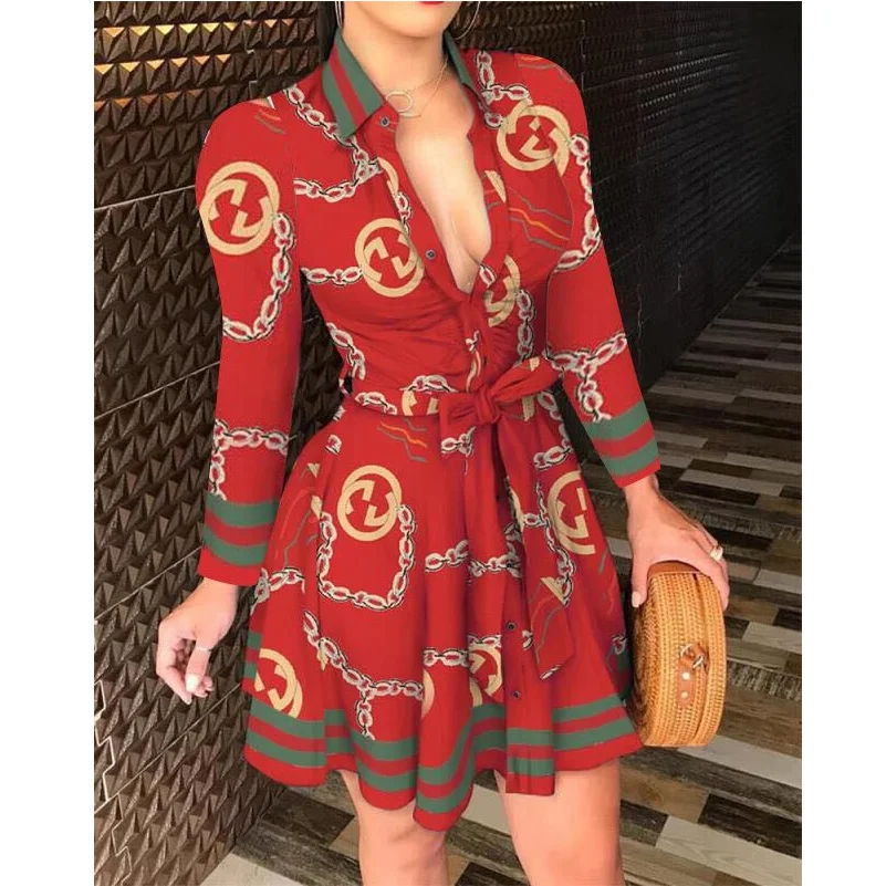 

Ladies Office Dresses Women Formal Knee Length Floral Print Women Elegant dress Long Sleeve Bodycon Dresses, Refer to the picture