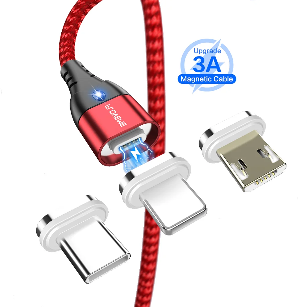 

DHL Free Shipping 1 Sample OK 2m 3A Magnetic Charging Mobile Phone Data Cable For iphone Type C Micro USB Cable Fast Charging