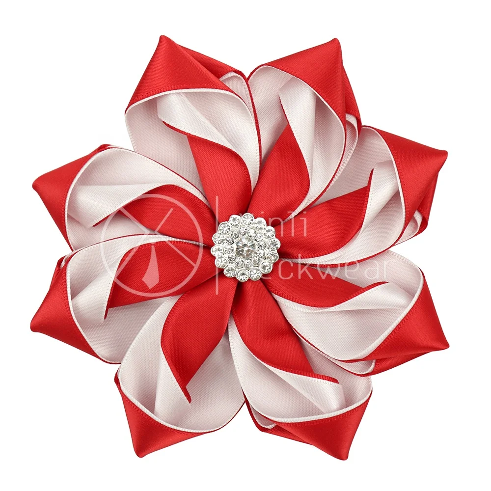 

Red White Double Layer Polyester Ribbon Fabric Flower Corsage DST Greek Sorority Brooches Women Pins