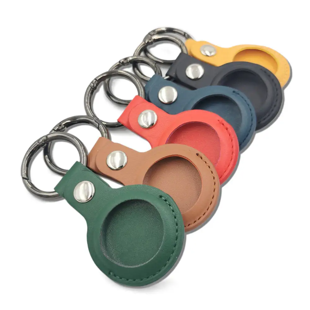 

Factory Wholesale Pu Leather Protective Keychain Cover Holder For Apple Airtag, 5 colors choice