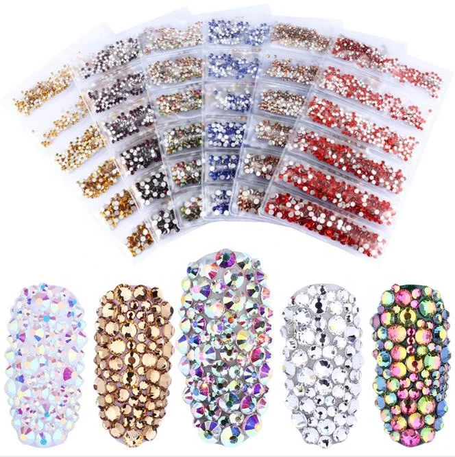 

Free shipping SS4-SS12 Round Nail Salon Diy Diamond Glass Rhinestone 3d Flatback strass, Multi-color