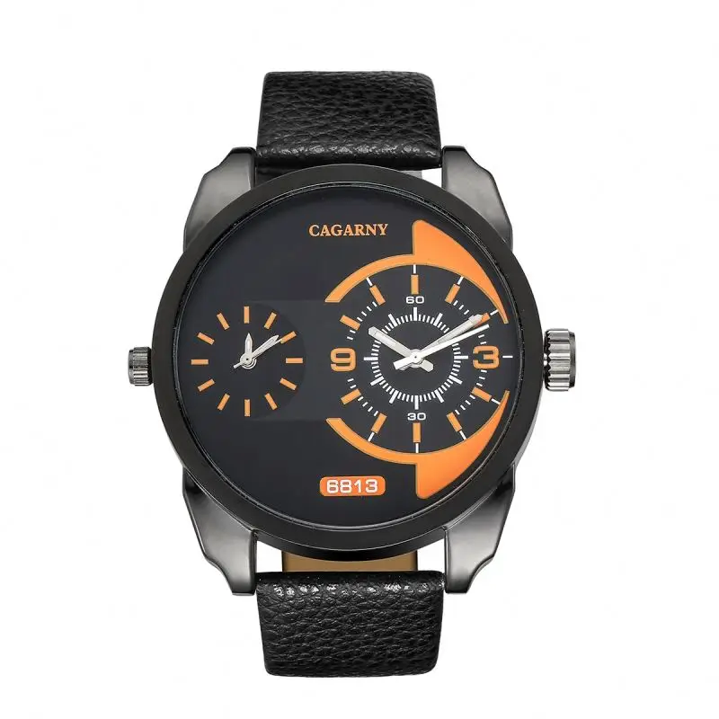 Free Ship Dual Quartz Movement Wrist Watch Men Sport Automatic Fastrack with Stainless Steel Watchcase Leather Strap