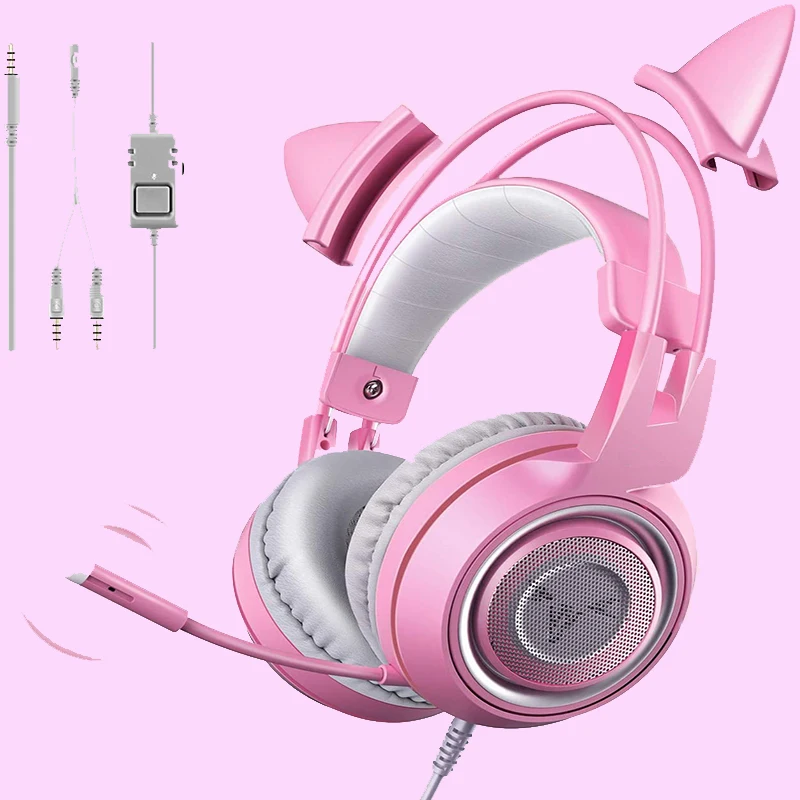 

Factory Wholesale High Quality Pink PC Earphone Gamer Headphones Wired With Microphone, Pink,purple
