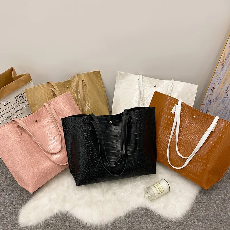 

Wholesale Cheap Large Capacity Hand Bag Waterproof Crocodile Pattern Shoulder Tote Bag Fashion Alligator Leather Women Handbags, White,khaki,black,pink,brown