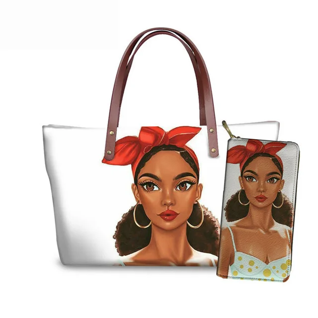 

Fashion Afro black girls patten custom Wholesale price no minimum purses and handbags for women Convenient to carry tote bag, Customizable