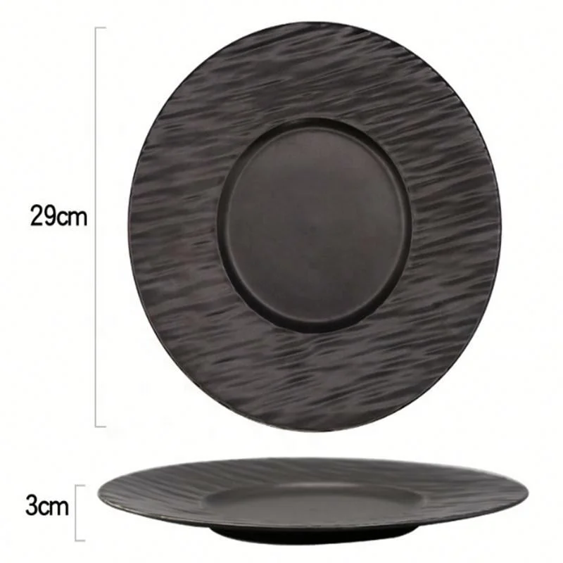 

Porcelain European Stone Ceramic Display Plate Upscale Light Luxurious Wood Grain Safety Healthy Dish, Black/white