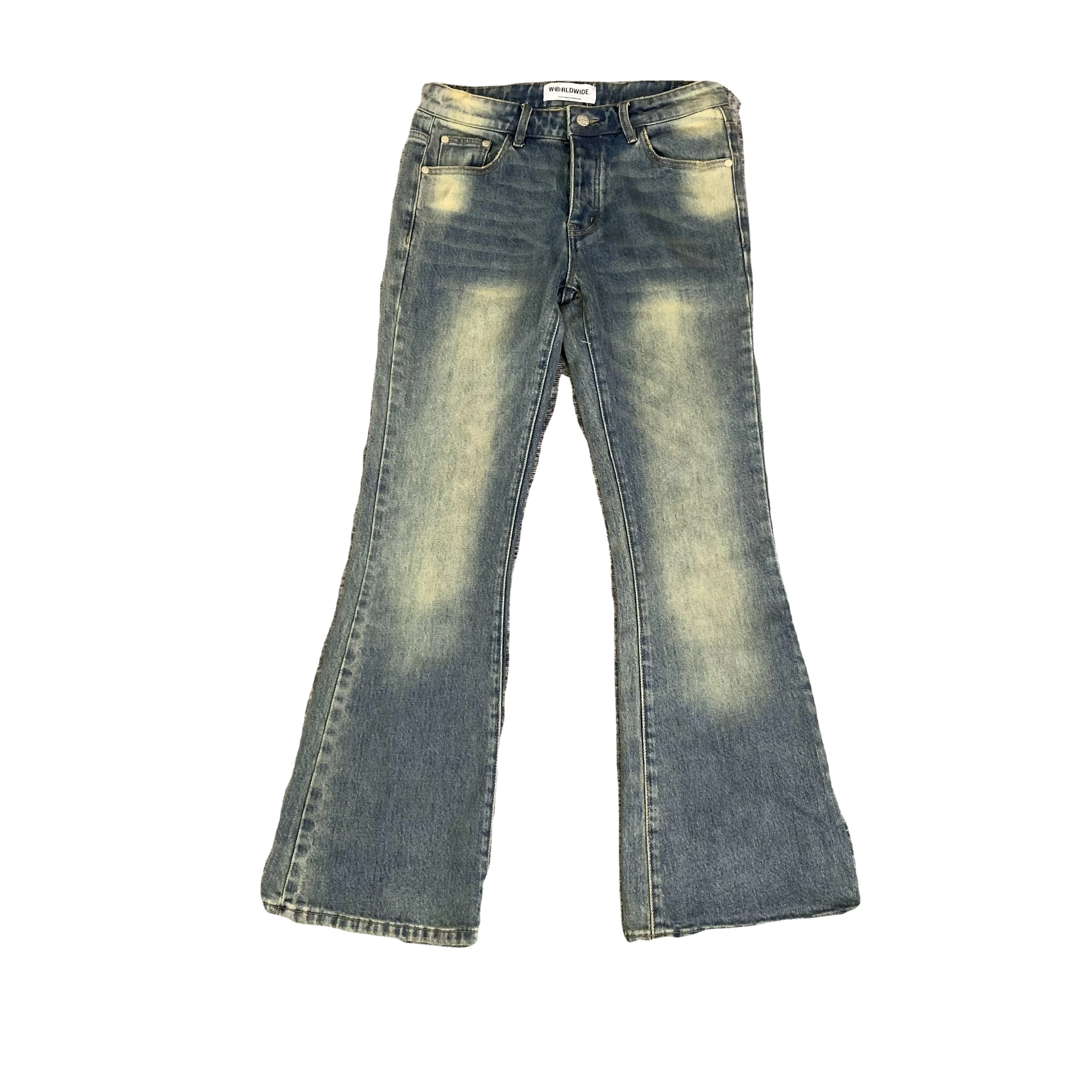 DENIMGUYS Customized Factory Men's Vintage Flare Denim Pants American Distressed Blue Loose Micro-Flared Jeans for Man