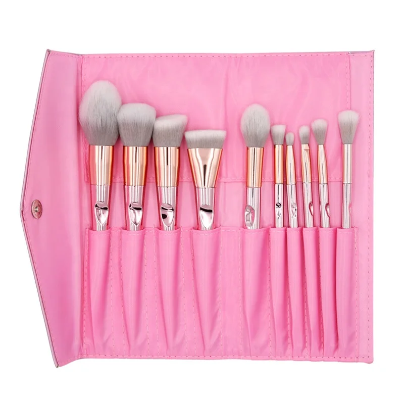 

2021new style 10pcs wet and wild full set makeup brush with pink laser bag, Customized color