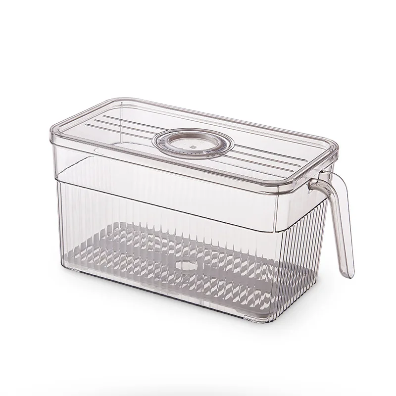 

Refrigerator timing storage box with handle PET rectangular plastic transparent kitchen fruit vegetable fresh-keeping box, Grey