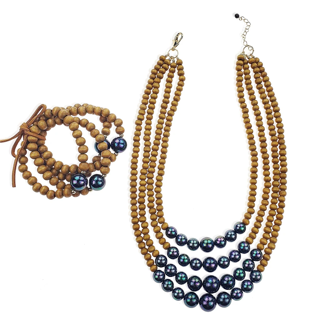 

handmade beads and pearl necklace and adjustable bracelet hawaiian jewelry set wholesale for women, Customized color