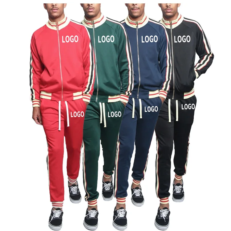 

High quality training tracksuit set 2 piece set polyester Mens gym running clothing full zip jacket outfit custom Logo tracksuit