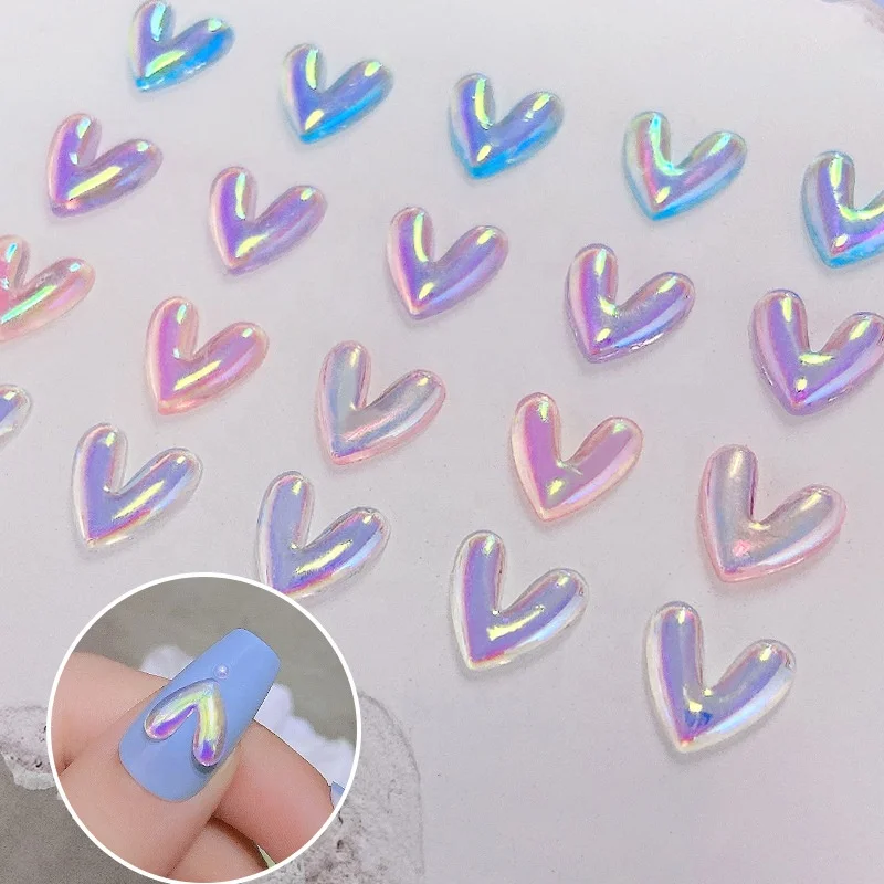 

10pcs/bag 10*10mm Mini Lovely Heart Nail Charms In Bulk Love Crystal Pastern 3D Resin Nail Charms, Gold ore
