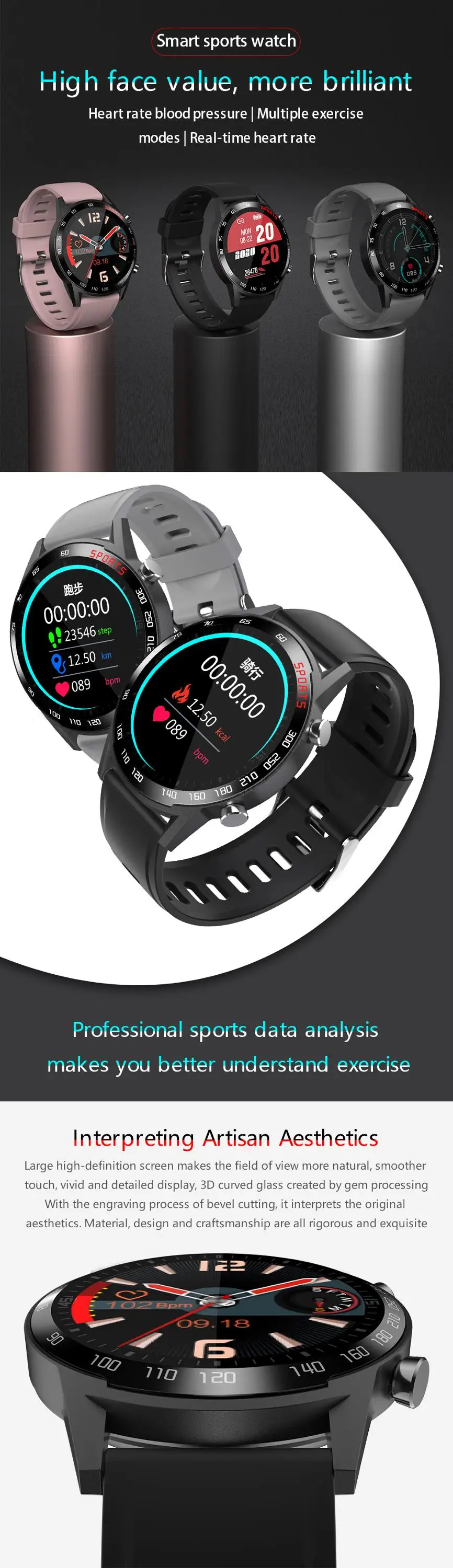 Full touch full round cheap smart bracelet, sport fitness watch reloj intelogente Blood Oxygen Monitor Waterproof smart Watch
