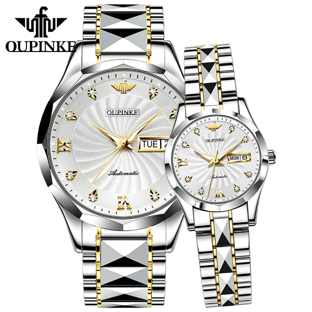 

oupinke set lovers waterproof custom logo low moq high quality simple Luxury original brand couple men women Mechanical watch