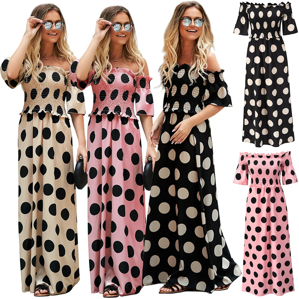 

Women's one shoulder bra dress European and American elastic temperament dot print skirt, Picture color