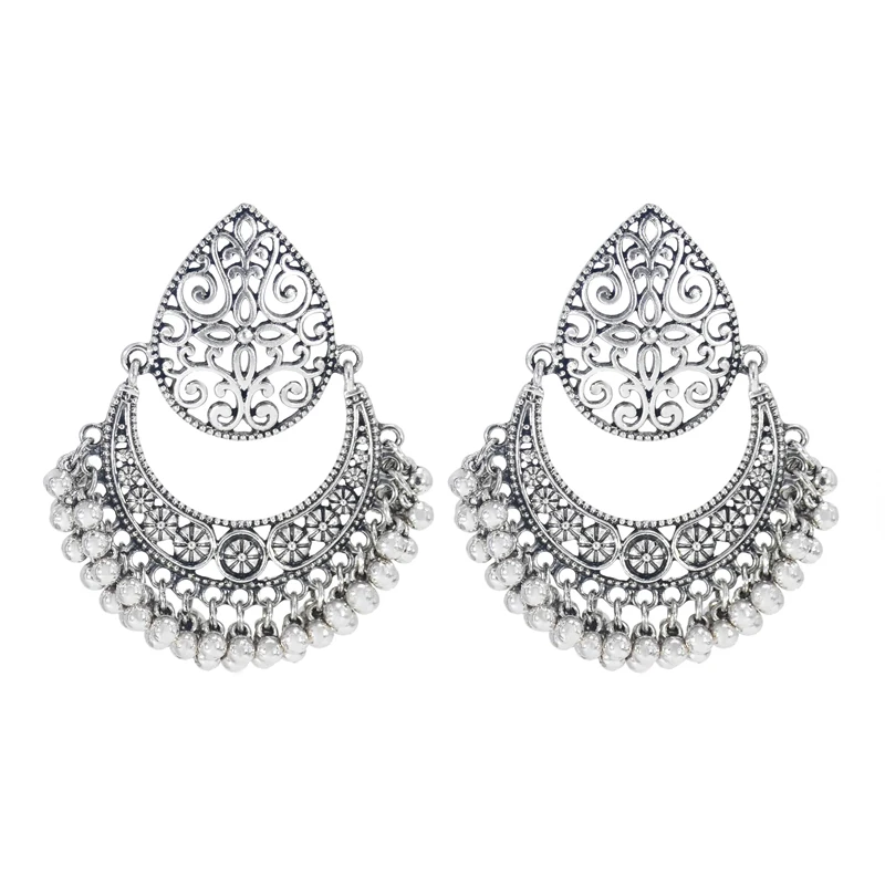 

Bohemian Bollywood Oxidized Jewellery Ethnic Style Afghan Tassel Earrings Flower Jhumka Indian Earrings, Silver,gold