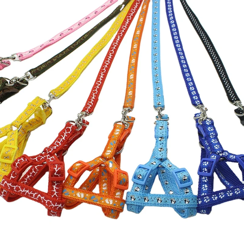 

wholesale printed cartoon dog safety harness adjustable kitten puppy harness and leash set, Picture