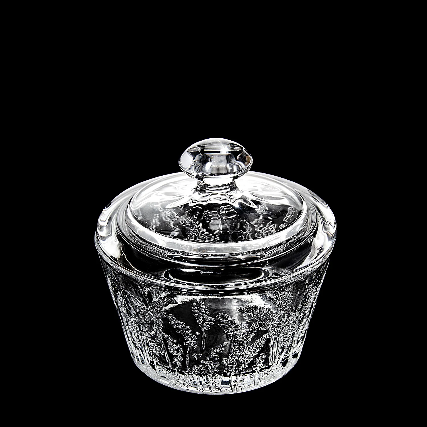 Handmade Embossed Glass Candy Pot With Lid Crystal Glass Sugar Bowl