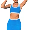 Patchwork Knitting Women Two Piece Set Sleeveless Athleisure Fashion Outfits Bodycon Slim Casual Tank Top And Mini Skirt Sets