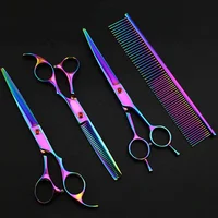 

4pcs/set 7.0 inch Professional Pet Scissors Straight Curved Thinning Hair Brush Stainless Steel Dog Grooming Shears Set