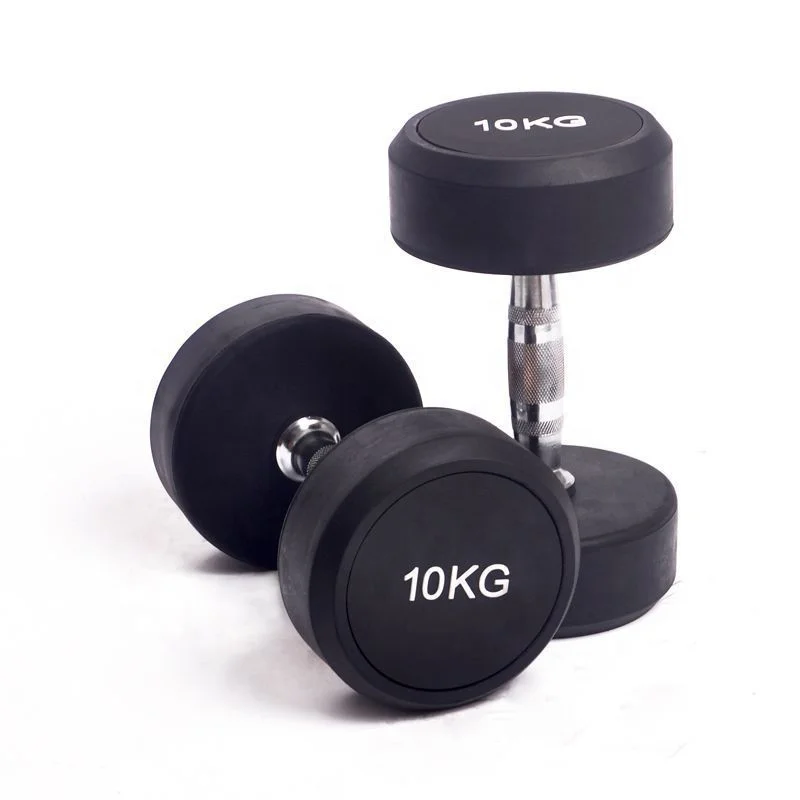 

High Quality Fixed Weight Round Rubber Dumbbell, Black