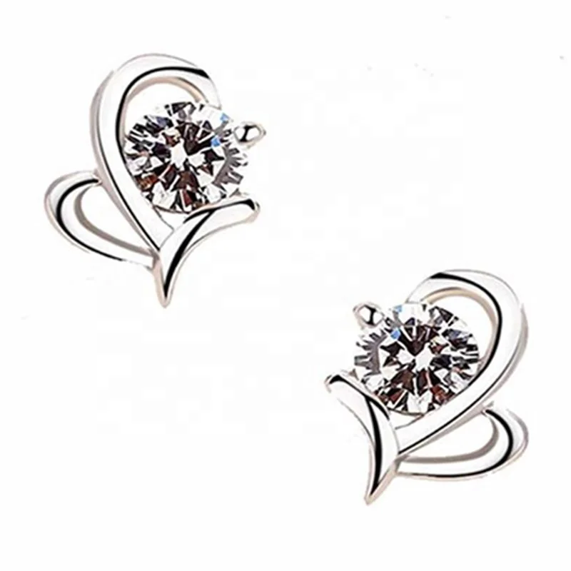 

Stylish symmetrical half-heart zircon earrings EAC199