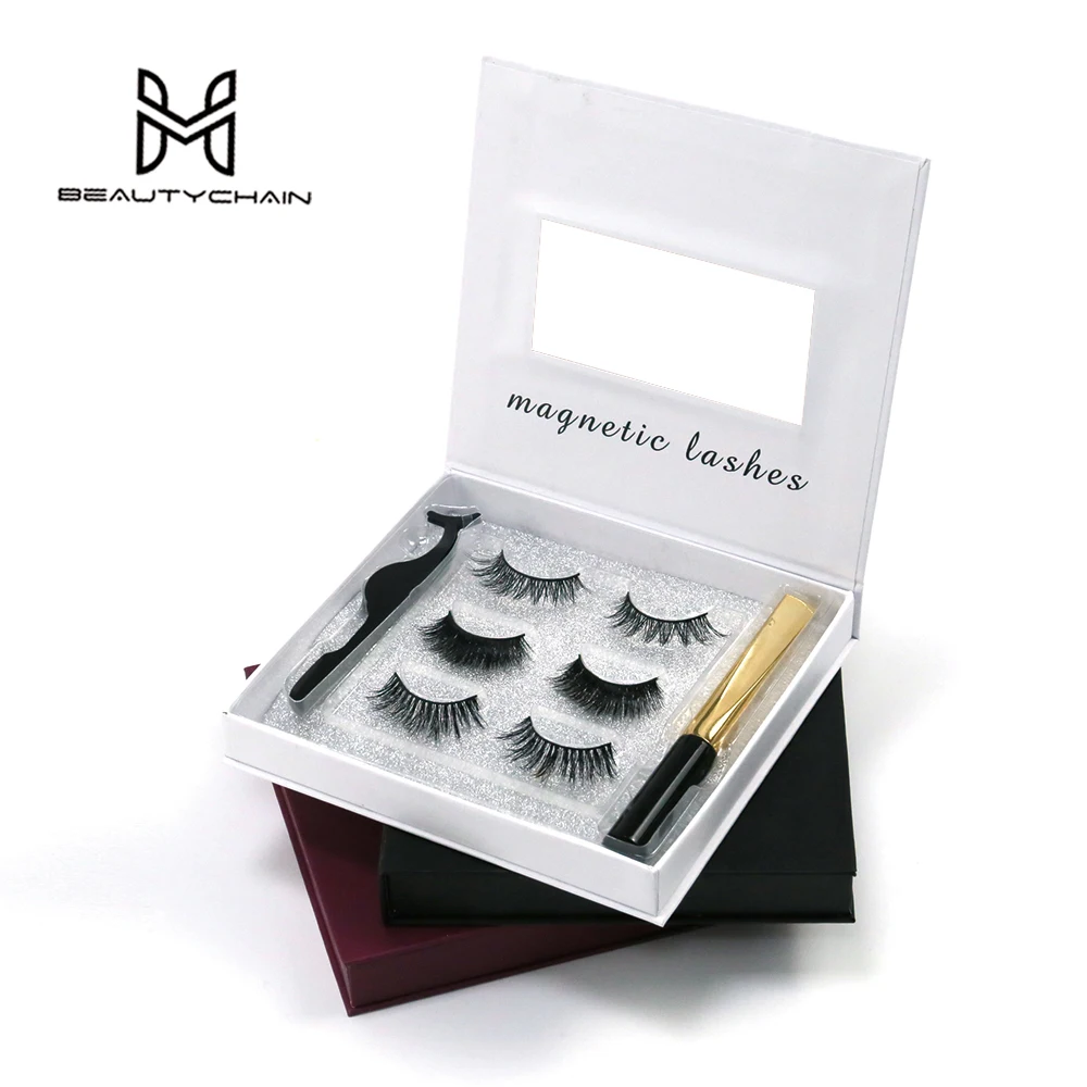 

2020 New Product 3 Pairs Private Label Magnetic Eyelashes with Eyeliner Moxiel Magnetic Lashes, Natural black