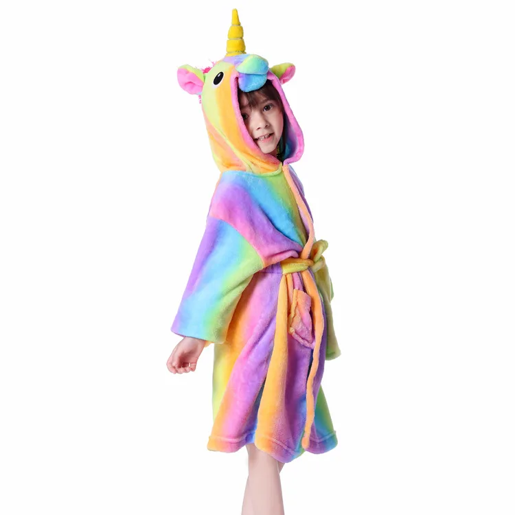 

Plush Animal Bathrobe Unicorn Cotton Fabric Bathrobe Custom Rainbow Terry Child Bathrobe, As picture