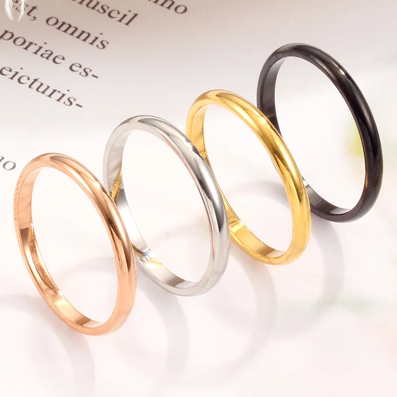 

RS1003 Dainty Tiny Minimalist Stainless Steel Women's Plain Band Stacking Simple Gold Rings Wedding Band Couple Lovers Ring, Various colors are available