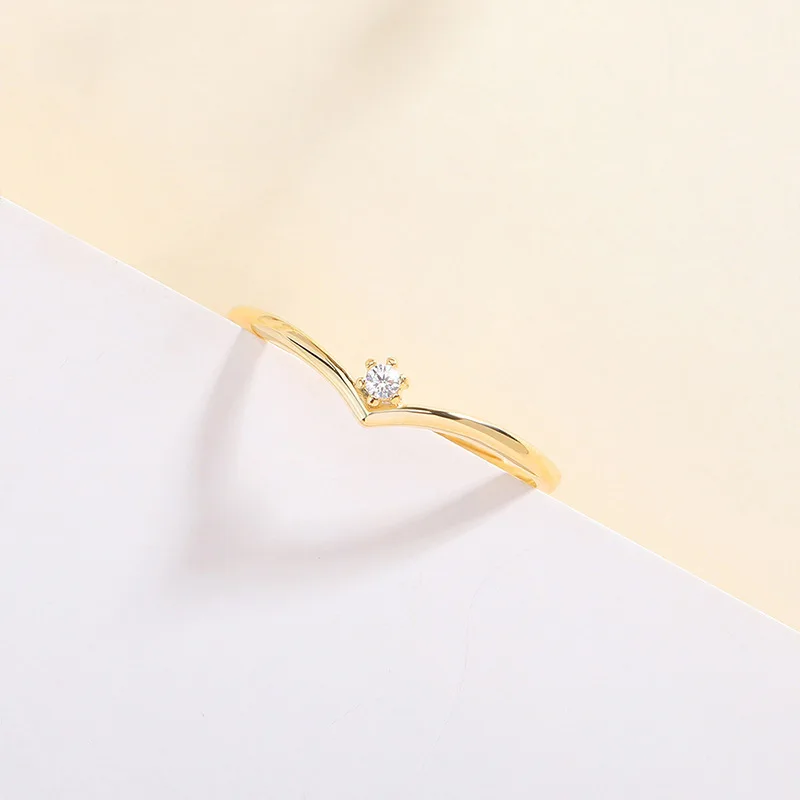 Elegant French style Minimalist Rings Fashion V Shape Design 925 Sterling Silver Diamond 14k Thin Band Ring