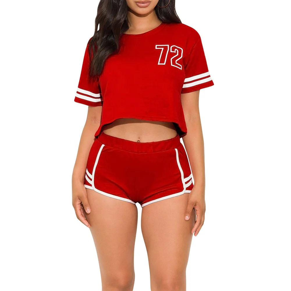 

New Arrivals Embroidery Shirt Running Women Jogger Shorts Set