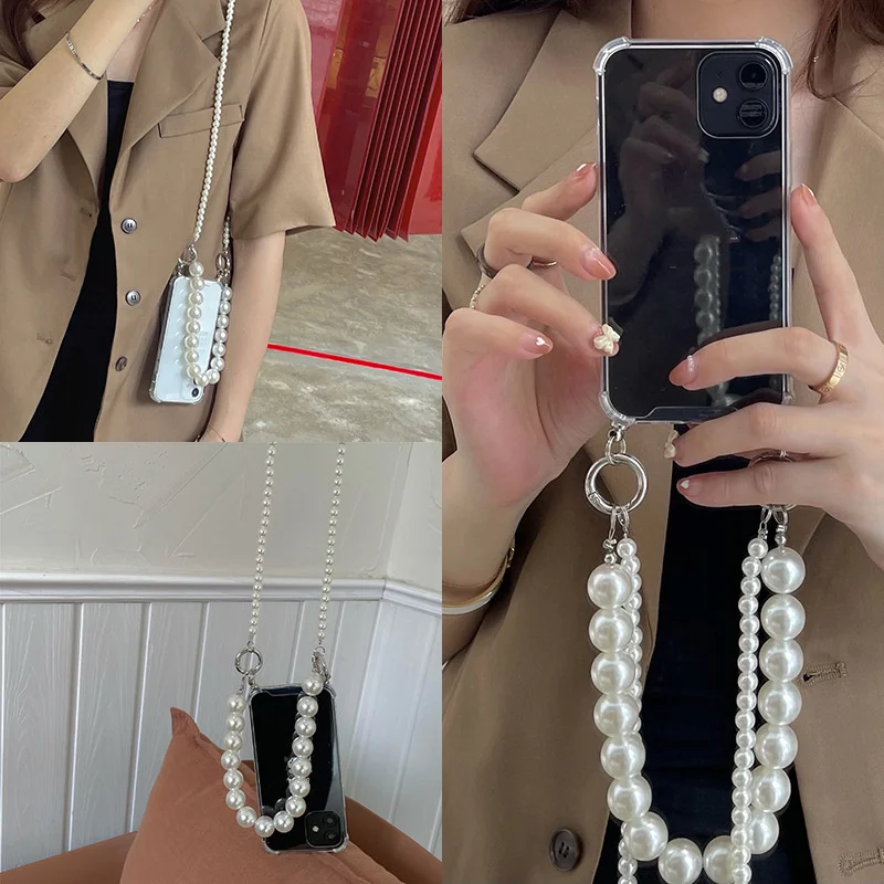 

Luxury Pearl Bracelet Clear Lanyard Crossbody Phone Case For iPhone 12 13 Pro Max 13 11 7 8 XS ,For iPhone 13 Pro Max Pearl Case, Various