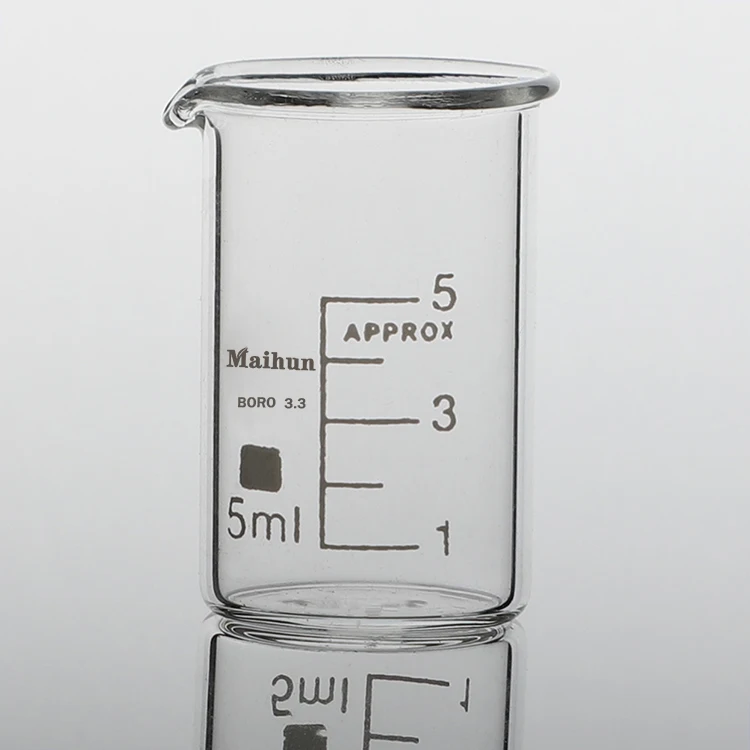 

Factory price customized 5ml 10ml 25ml 50ml small size heat resistant high transparency borosilicate glass beaker