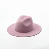 solid color plain pink fedora hats unisex stingy brim wool hat fedora